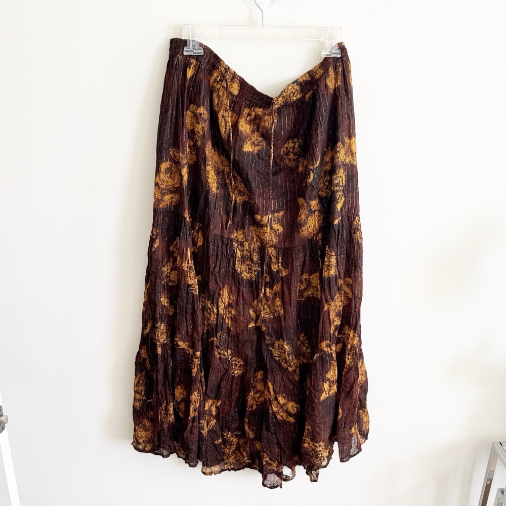 Vintage 90s Y2K 100% cotton girl talk tiered maxi skirt brown metallic XL